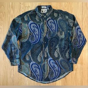 GOOUCH Men's Vintage Multicolor Paisley Single Needle Tailoring Shirt, Size Sm